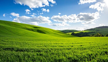 Obraz premium Rolling Green Hills with Sunny Landscape.