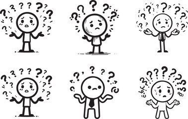 Confused Stickman Vector Illustration Simple Person Pictogram