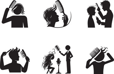 Simple Stickman Combing Hair Silhouette Drawing on White
