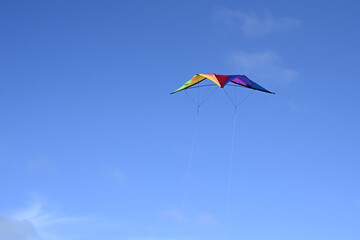 kite flying alone against blue sky