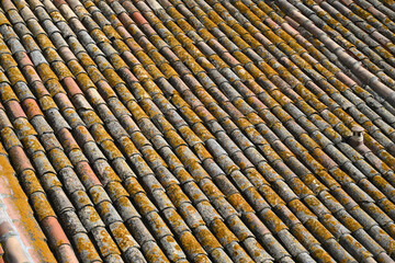 tiles on a roof seen from above in close-up