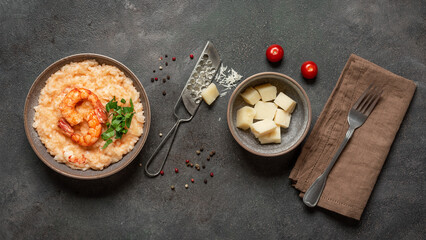 Italian dish risotto with shrimps