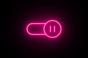 Neon pause symbol. Neon autoplay off icon on black background. Auto play off icon. bright toggle off sign. Neon Autoplay Button. Pink Color Multimedia player.
