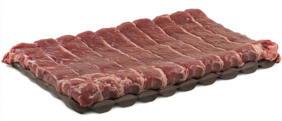 Raw beef strips on a tray