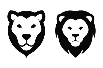 Lion Head Icons, Animal Head Silhouettes, Feline Graphics.