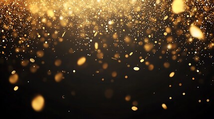 Obraz premium Golden confetti sparkles and floats against a dark gradient backdrop, casting a warm and festive glow
