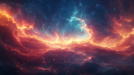 Obraz premium Vibrant cosmic nebula tapestry with swirling celestial hues and starlight display