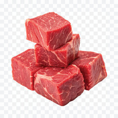 realistic fresh pile of fresh raw beef  cubes isolated on transparent background