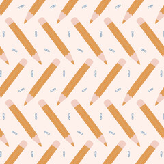 Seamless vector pattern with hand drawn pencils. Ideal for school themed designs, kids products, wrapping paper, textile, backgrounds, and digital stationery.