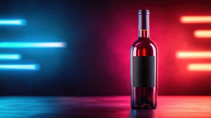 An artistic portrayal of a bold wine bottle against striking neon lights, embodying modern elegance and sophistication while creating a visually arresting image for wine enthusiasts and collectors.
