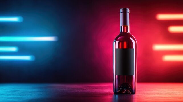 An artistic portrayal of a bold wine bottle against striking neon lights, embodying modern elegance and sophistication while creating a visually arresting image for wine enthusiasts and collectors.
