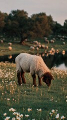 Curious Lamb at Sunset in a Mountain Pasture, suitable for eid al adha 