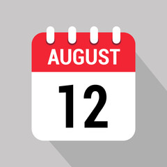 12 august calendar icon vector object design number