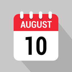 10 august calendar icon vector object design number