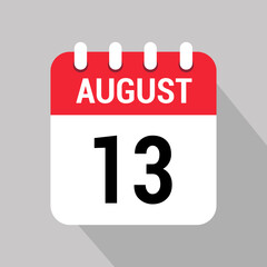 13 august calendar icon vector object design number