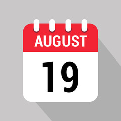 19 august calendar icon vector object design number