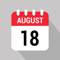 18 august calendar icon vector object design number