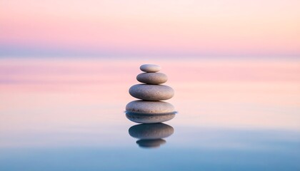 Balanced stones with sunset sea.