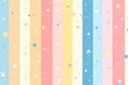 Whimsical striped pattern in pastel shades with playful elements, Soft and cheerful background perfect for children's themes or playful designs