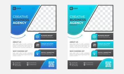 Modern Corporate Business Flyer Vector Template, Creative Marketing Design in Blue and Green Variants
