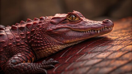 Realistic Close-Up of Burgundy Crocodile with Sharp Teeth