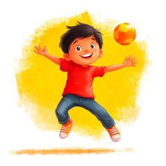 Watercolor illustration of a young boy holding a soccer ball, isolated on white. Perfect for school promotions, children activities, sports-themed designs, and educational or athletic materials.