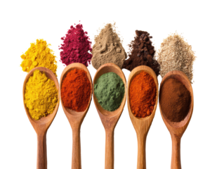 Colorful selection of spices for culinary delights and recipes, cut out transparent
