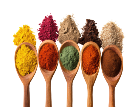 Colorful selection of spices for culinary delights and recipes, cut out transparent
