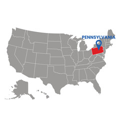 Map highlighting Pennsylvania's location within the United States with a blue marker pin, ideal for educational or business presentations.