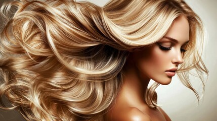 Elegant beauty with long, shiny hair highlights.