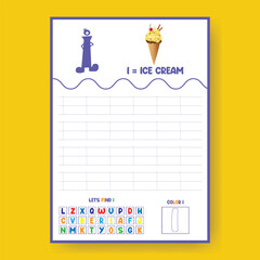 Alphabet learning and writing practice tracing worksheet template