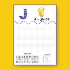 Alphabet learning and writing practice tracing worksheet template, ABC writing, tracing, coloring practice a4 print ready worksheet vector template for kids