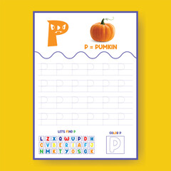Alphabet learning and writing practice tracing worksheet template
