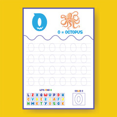 Alphabet learning and writing practice tracing worksheet template