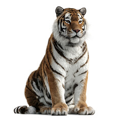 Obraz premium Majestic Tiger Sitting Proudly Isolated on a Transparent PNG Background Image