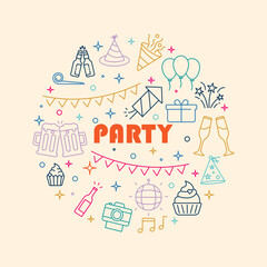 Party And Celebration Icons Circle Shape Background Vector Design.