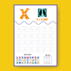 Alphabet learning and writing practice tracing worksheet template