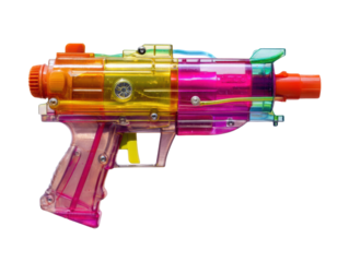 Colorful toy water blaster for summer fun and playtime, cut out transparent