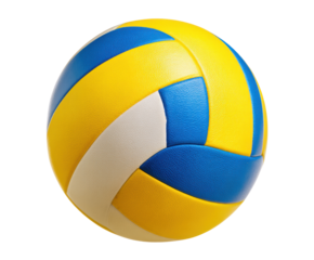 Vibrant volleyball in blue and yellow for sports enthusiasts, cut out transparent