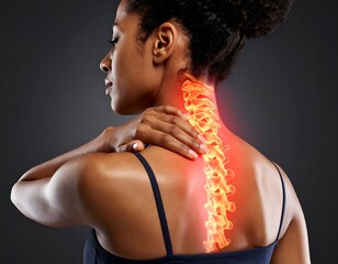 Woman with highlighted neck and spine pain