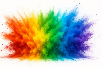 colorful rainbow holi paint color powder explosion isolated white wide panorama background