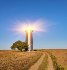 Striped Lighthouse in Open Field
