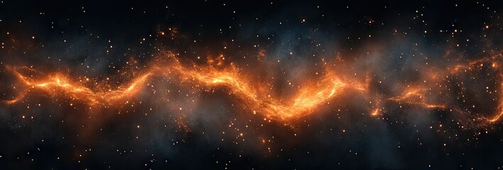 Fiery nebulae streams across a dark cosmic expanse