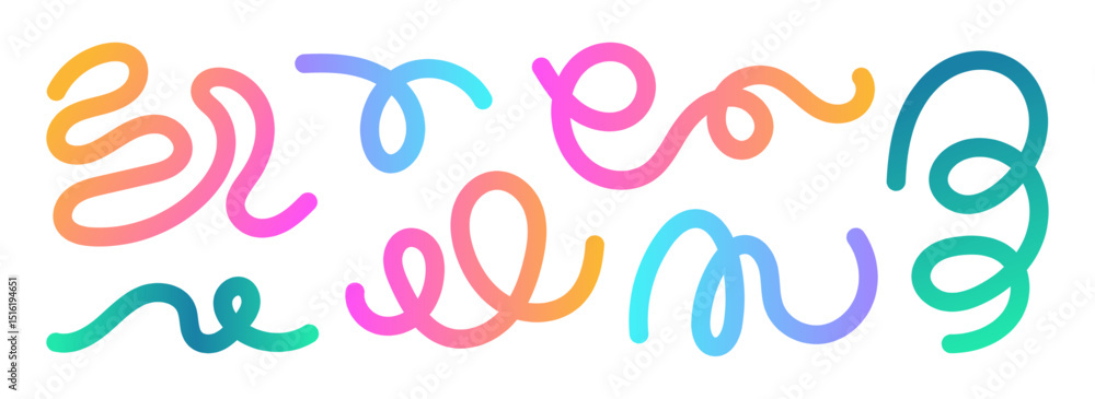 Poster collection of vibrant abstract swirl shapes with smooth gradient colors isolated on white background