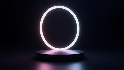 Dark Futuristic 3D Mockup with Neon Ring and Matte Black Platform
