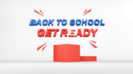 3D animated red gift box fall down and opens with BACK TO SCHOOL, GET READY text and paper popper explosion - Powered by Adobe