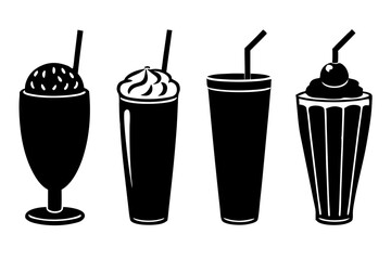 set of Milkshake vector silhouette illustration isolated on white background
