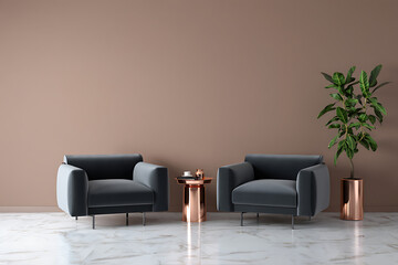 Modern living room interior with two armchairs