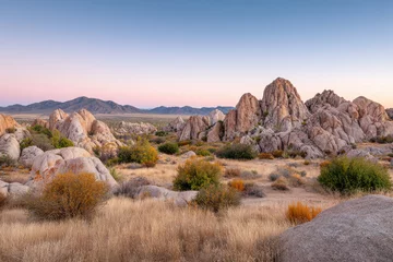 Gordijnen breathtaking view of rocky desert landscape bathed in warm light showcasing harsh beauty of climate change © Dragan