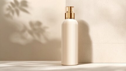 Minimalist Cream Bottle on Beige Creamy Background - Skincare Product Mockup, Cosmetic Packaging Design, Beauty Branding Concept